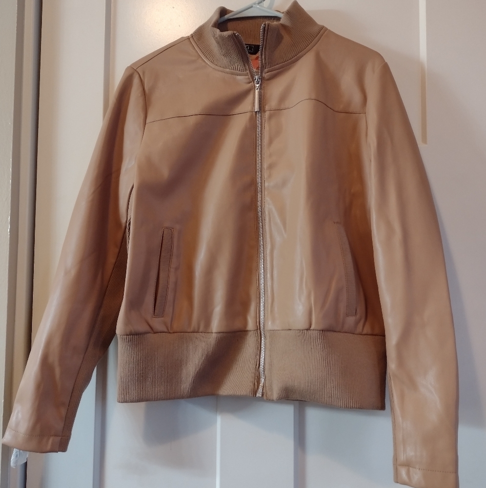 G by Giuliana Sandalwood(Tan) Faux Leather Bomber Jacket